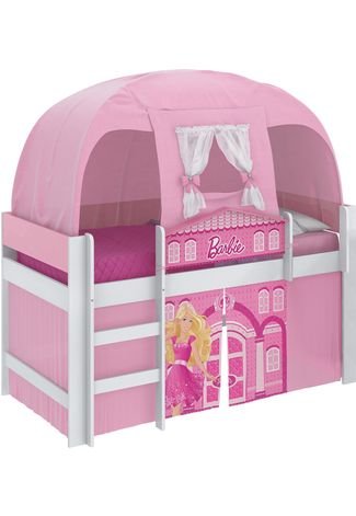 Cama Barbie Play Com Barraca E Escorregador Branca E Rosa Pura Magia