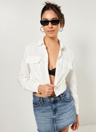 Jaqueta Cropped Bomber Off-White