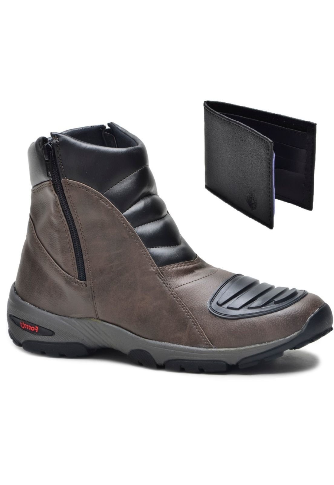 Kit Bota Motociclista Masculino Cano Baixo Casual   Carteira Café - Marca Form's