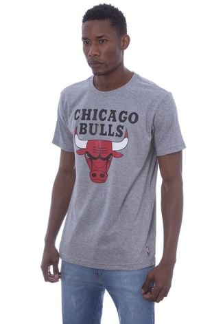 Camiseta NBA Estampada Big Logo Chicago Bulls Casual Cinza Mescla