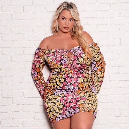 Vestido Plus Size Floral de Um Ombro  Rosa - Marca It Curves