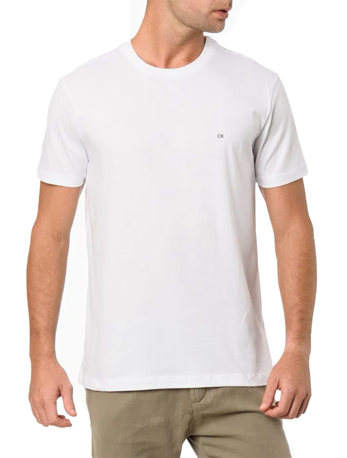 Camiseta Calvin Klein Masculina Meia Malha Basica CK Branca - Marca Calvin Klein