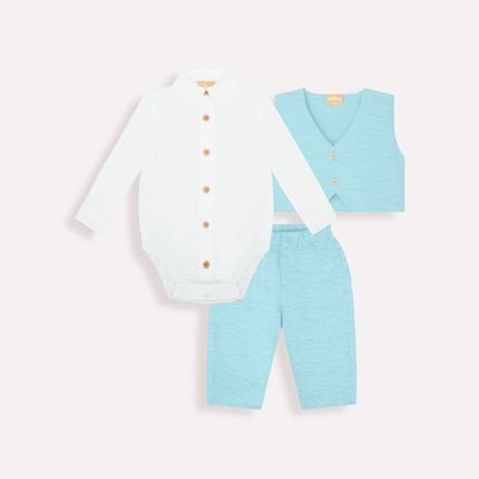 Conjunto Bebê Menino Body   Colete e Calça Milon Azul - Marca Milon