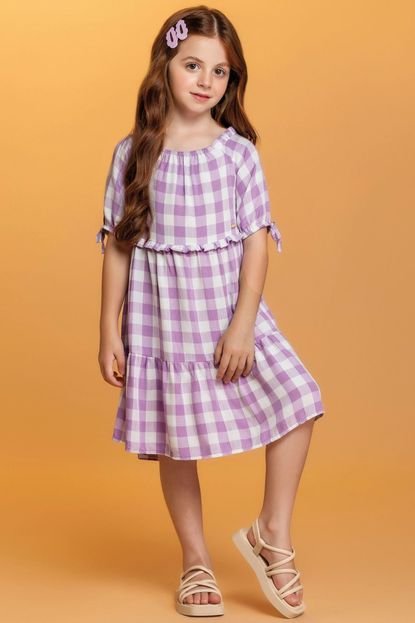 Vestido Infantil Menina com Babado Xadrez Colorittá Lilás - Marca Colorittá