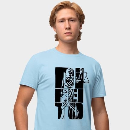 Camisa Camiseta Genuine Grit Masculina Estampada Algodão Faculdade Direito Estatua da Justiça - P - Azul Bebe - Marca Genuine