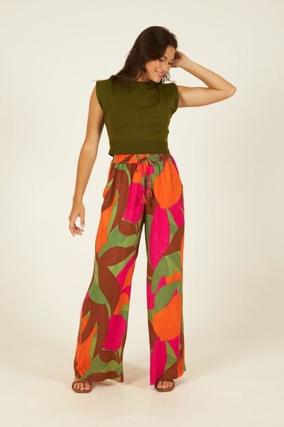 Calça Pantalona Cós Elástico - Estampa Color Print - Marca V4YOU