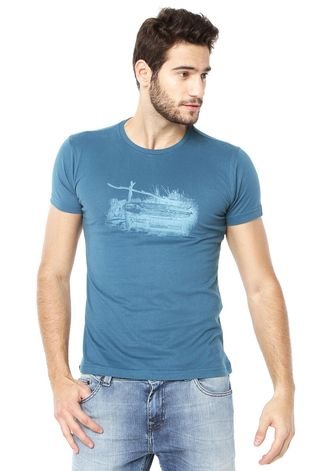 Camiseta Tropical Brasil Slim Estampada Azul