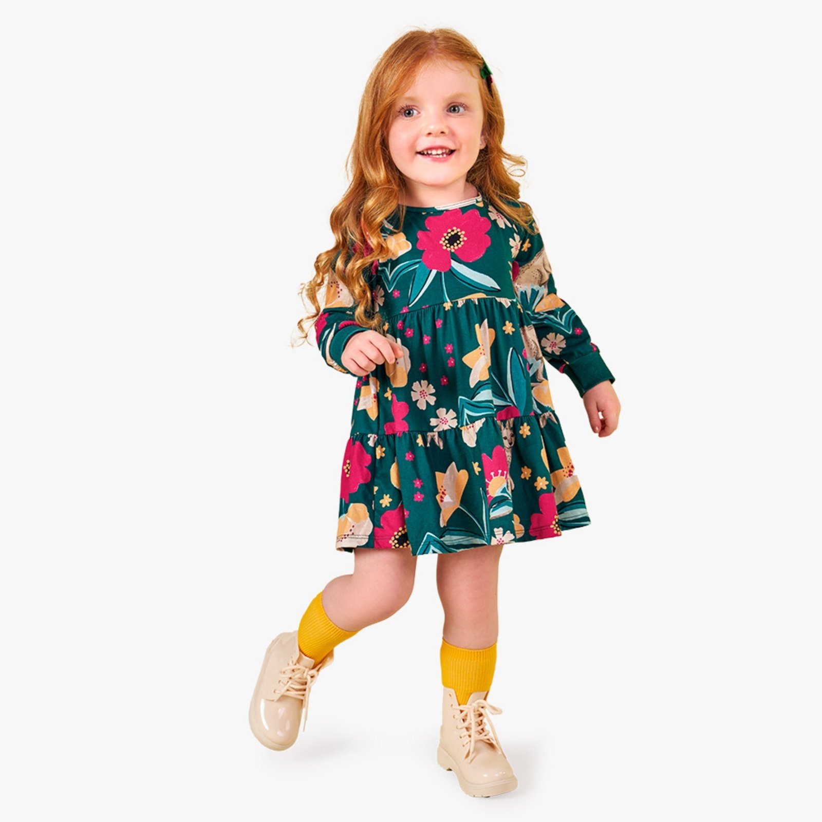 Vestido Infantil Menina Nanai Estampa de Flores Verde - Marca Nanai