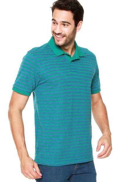 Camisa Polo Richards Listras Verde/Azul - Marca Richards