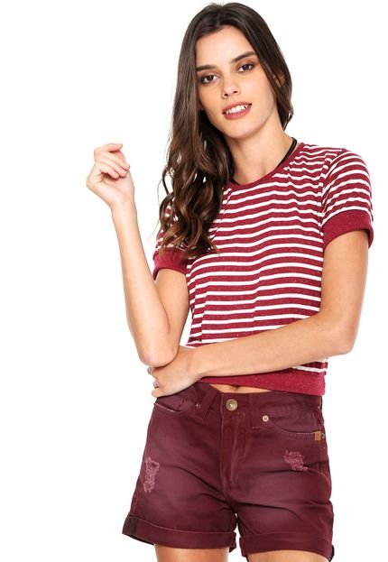 Camiseta Oneill Cropped Marle Strip Branca/Vinho - Marca Oneill