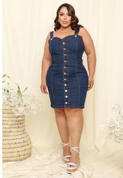 Vestido Justo Jeans Premium Plus Size com Botoes Linha Premium Blue - Marca OUSADIA JEANS