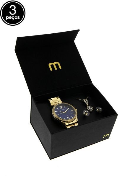 Kit 3Pçs Relógio Mondaine 99070LPMVDE1K1 Dourado/Azul - Marca Mondaine