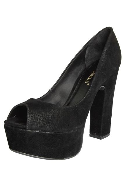 Peep Toe Di Cristalli Meia Pata Salto Alto Preto - Marca Di Cristalli