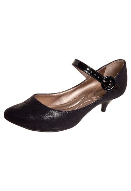 Scarpin Di Cristalli Salto Baixinho Bico Fino Mary Jane Preto - Marca Di Cristalli