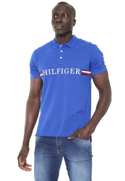 Camisa Polo Tommy Hilfiger Reta Estampada Azul - Marca Tommy Hilfiger