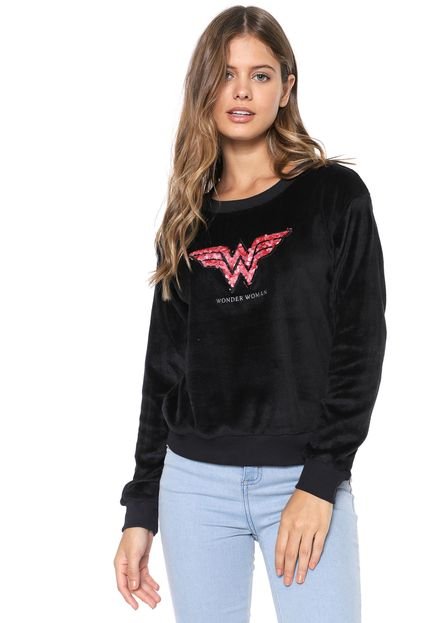 Blusa Sideway DC Comics Mulher Maravilha Preta - Marca Sideway DC Comics