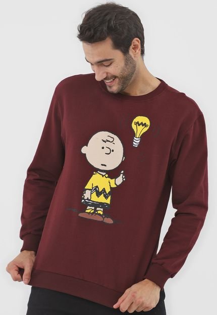 Moletom Flanelado Fechado Snoopy Estampada Vinho - Marca Snoopy