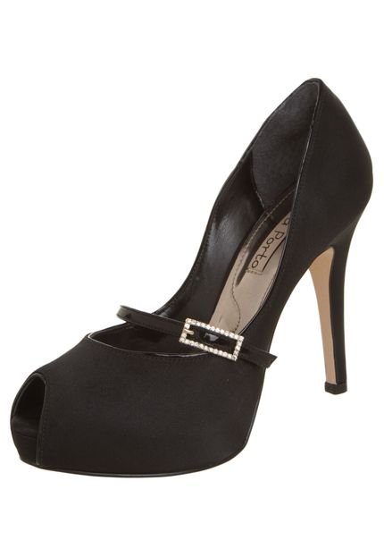 Peep Toe Laura Porto Meia-Pata Embutida Fivela Strass Preto - Marca Laura Porto