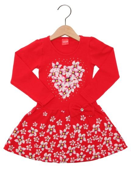 Vestido Tricae Manga Longa Menina Vermelho - Marca Tricae