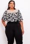 Blusa Plus Size Estampada com Renda em Viscose  Preto - Marca Predilects Plus