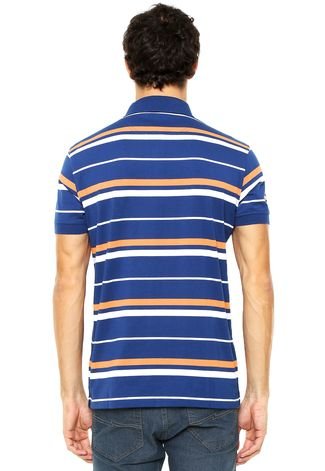Camisa Polo Aleatory Listrada Azul/Laranja