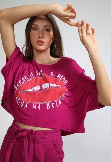 Camiseta Cropped Colcci Água Na Boca Pink - Marca Colcci