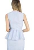 Vestido Liage Midi Renda Liso Peplum Fenda Laço Decote V Azul Claro / Azul Bebe - Marca Liage