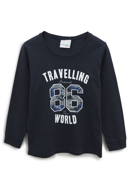 Camiseta Malwee Kids Infantil Travelling World Azul-Marinho - Marca Malwee Kids