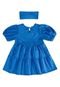 Vestido de Manga Curta e Faixa de Cabelo Quimby Azul - Marca Quimby