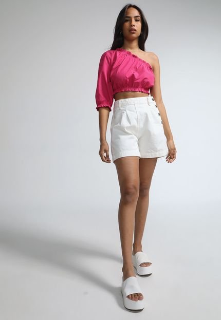 Blusa Cropped Forever 21 Ombro Único Rosa - Marca Forever 21