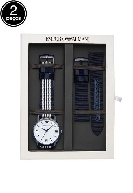 Kit 2Pçs Relógio Empório Armani AR80005/8BN Prata/Azul - Marca Empório Armani