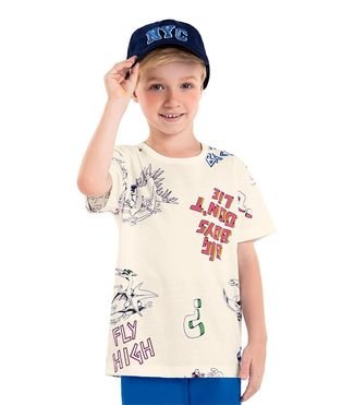 Camiseta Infantil Masculina Meia Malha Rovi Kids Bege