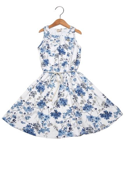 Vestido Milon Infantil Flores Branco/Azul - Marca Milon