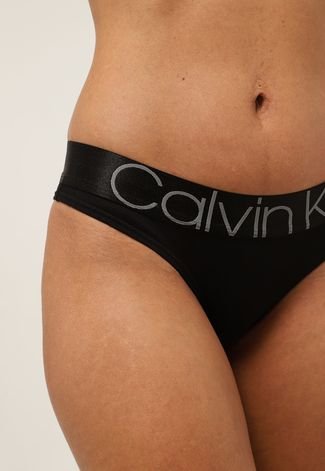 Calcinha Tanga 1996 Print Warped - Calvin Klein Underwear - Preto - Oqvestir