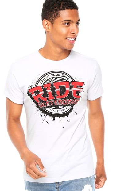 Camiseta Ride Skateboard Splattered Badge Branca - Marca Ride Skateboard