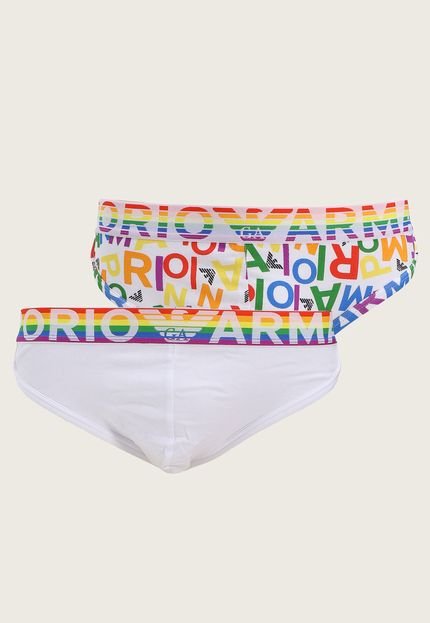 Kit 2pçs Cueca Emporio Armani Underwear Slip Color Branco - Marca Emporio Armani Underwear