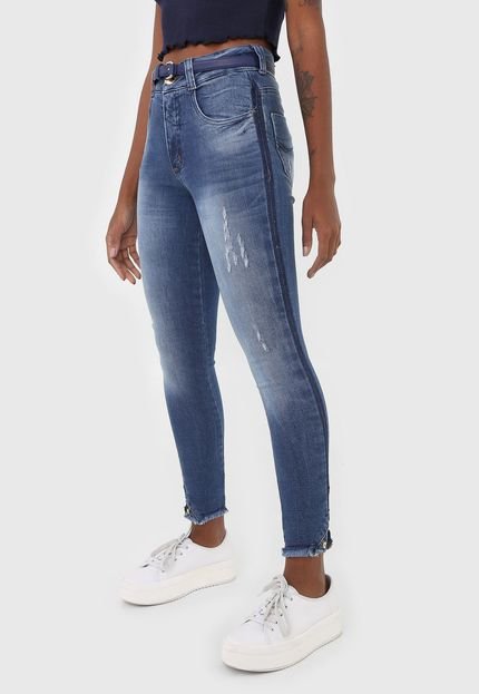 Calça Cropped Jeans Biotipo Skinny Botões Azul - Marca Biotipo