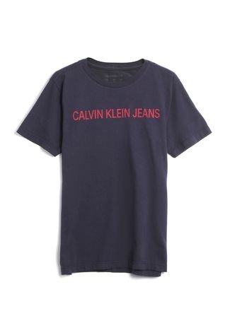 Camiseta Calvin Klein Kids Menino Escrita Azul-Marinho