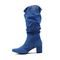 Botas Femininas Jeans Lirom Cano Enrugado Alto Com Salto Bico Fino  - Marca Lirom