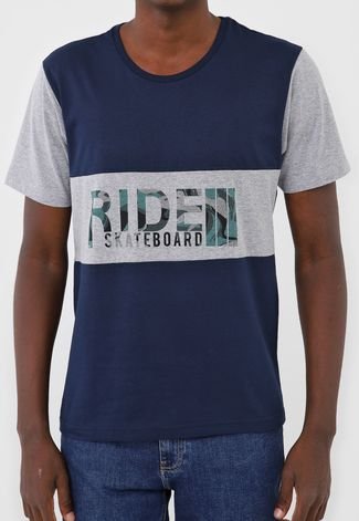 Camiseta Ride Skateboard Lettering Azul-Marinho