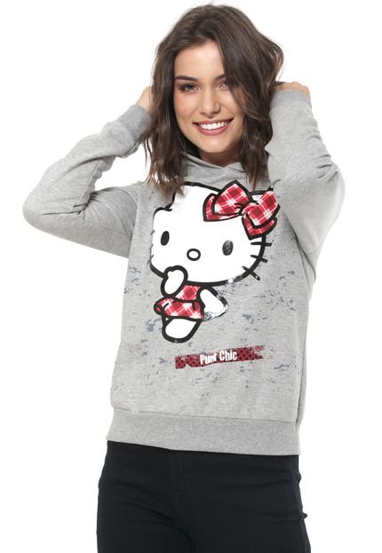 Moletom Flanelado Fechado Cativa Hello Kitty Estampado Cinza - Marca Cativa Hello Kitty