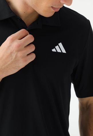 Camisa Polo adidas Performance Reta 3 Stripes Preta