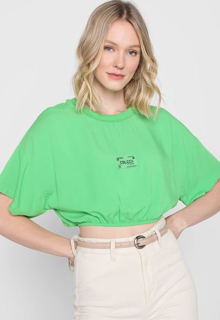 Camiseta Cropped Colcci Tag Verde - Marca Colcci