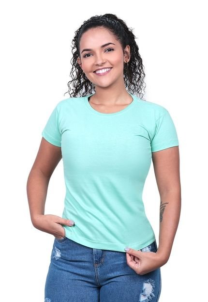 Camiseta Feminina Baby Look Algodão Techmalhas Verde Água - Marca TECHMALHAS