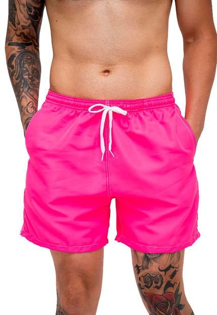 Short e Bermuda Praia Masculina Tactel Básico Mauricinho Moda Básica Rosa Pink Flourescente - Marca MooBoo