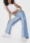 Calça Jeans Sawary Wide Leg Color Block Azul - Marca Sawary