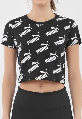 Blusa Cropped Puma Amplified Aop Fitted Tee Preta