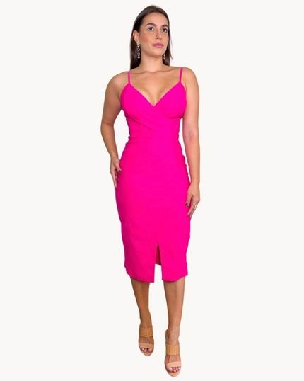 VESTIDO MIDI TRESPASSADO COM FENDA  Pink - Marca Art Livre