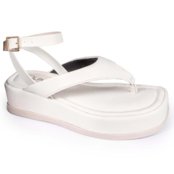 Chinelo Feminino Flatform Sandália Papete Confortável Fecho Fivela Off White - Marca LAZZLU