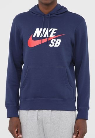 Blusa de Moletom Flanelada Fechada Nike SB Icon Hoodie Po Essnl Azul-Marinho